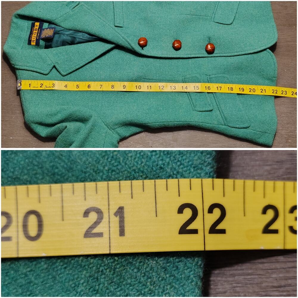 Rugby Ralph Lauren Green Wool Suede Arm Patches Equestrian Blazer Jacket Size 2 - Picture 10 of 16
